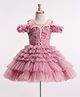 Enfance Cold Shoulder Sleeves Pearls Embellished & Floral Printed Knee Length Dress - Onion Pink
