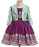 Enfance Floral Embroidered & Sequins Embellished Layered Dress With Full Sleeves Shrug Set - Wine
