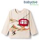 Babyoye 100% Cotton Knit Full Sleeves T-Shirt With Animal Print & Pouch Applique - Cream