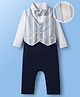 Mark & Mia Knit Full Sleeves Partywear Romper with Bow & Stripes Print - Offwhite & Navy Blue