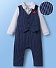 Mark & Mia Knit Full Sleeves Partywear Romper with Bow & Stripes Print -  Navy Blue