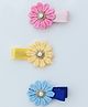 Knotty Ribbons Set Of 3 Floral Designed Handmade Clips - Pink Yellow & Blue