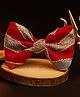 Knotty Ribbons Durga Puja Theme Bow Applique Detailed Thredwork Embroidered Sequins Embellished Hair Alligator Clip - Red