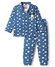Babyhug Disney 100% Cotton Full Sleeves Front Open Co-Ords Night Suit With Mickey Mouse Graphics - Navy Blue