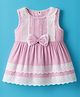 ToffyHouse Cotton Woven Sleeveless Frock With Lace Detailing & Bow Applique - Pink & White