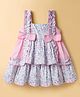 ToffyHouse Cotton Woven Sleeveless Dress With Floral Print & Bow Applique - Light Pink