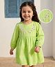 Babyhug Cotton Woven Full Sleeves Frock With Floral Embroidery - Light Green