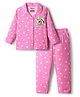 Babyhug Disney Single Jersey Knit Full Sleeves Front Open Night Suit with Minnie Mouse Graphics - Pink