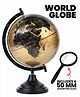Fiddlerz Globe for Student Kids Learning 12 Inches Decorative World Globe with 360° Rotation Metal Stand & 50mm Magnifying Glass Perfect for Learning Home Decor & Office Tables (Black)