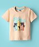 Teddy Sinker Knit Half Sleeves T-Shirt with Aloha Text Print - Peach