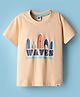 Teddy Sinker Knit Half Sleeves T-Shirt with Waves Text Print - Peach