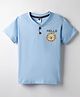 Teddy Sinker Knit Half Sleeves Henley Neck T-Shirt with Lion Print - Light Blue