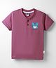 Teddy Sinker Knit Half Sleeves Henley Neck T-Shirt with Tiger Print - Purple