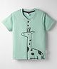 Teddy Sinker Knit Half Sleeves Henley Neck T-Shirt with Giraffe Print - Sea Green