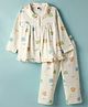 Teddy Sinker Knit Full Sleeves Co-ords Night Suit with Bear Print - Beige