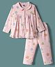 Teddy Sinker Knit Full Sleeves Co-ords Night Suit with Bear Print - Light Pink