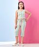 Aarika Cotton Woven Sleeveless Striped & Abstract Printed Top & Coordinating Pant Set - Turquoise