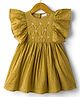 Babyhug Cotton Woven Flutter Sleeves Frock with Floral Embroidery - Olive Green