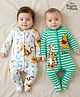 Babyhug Disney Interlock Knit Full Sleeves Footed Sleepsuit With Winnie & Friend Graphics Pack Of 2 - Green & White