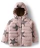 Babyhug Woven Full Raglan Sleeves Hooded Padded Jacket with Star Print - Beige