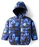 Babyhug Woven Full Sleeves Hooded Padded Jacket With Galaxy Theme Print - Navy Blue