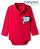 Babyoye 100% Cotton Knit Full Sleeves Collared Onesie With Animal Patch Applique - Red