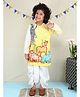 BAATCHEET Cotton Woven Full Sleeves Lord Krishna Printed & Threadwork Embroidered Dhoti Kurta Set - Yellow