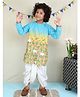 BAATCHEET Cotton Woven Full Sleeves Cow & Floral Printed Threadwork Embroidered Ombre Dhoti Kurta Set - Yellow