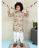 BAATCHEET Cotton Woven Full Sleeves Animals Printed & Threadwork Embroidered Dhoti Kurta Set - Beige