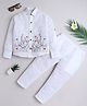 BAATCHEET Cotton Woven  Full Sleeves Flower And Leaf Embroidered Shirt With Pant  Set - White