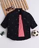 BAATCHEET Cotton Woven Full Sleeves Motif Printed Shirt With Solid Attached Tee - Black
