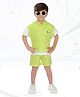 MASHUP Cotton Knit Solid Hoodie With Half Sleeves Tee & Shorts Set - Green