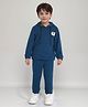 MASHUP Cotton Knit Full Sleeves Teddy Bear Patch Detailed Hooded Tee With Joggers Set - Blue