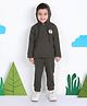 MASHUP Cotton Knit Full Sleeves Teddy Bear Patch Detailed Hooded Tee With Joggers Set - Grey