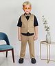 MASHUP Satin Woven Full Sleeves Textured 3 Piece Coordinating Party Suit Set With Bow - Khaki