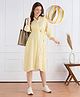 Bella Mama Woven Three Fourth Sleeves Maternity Shirt Dress With Stripes - Yellow & White