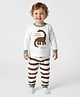 Bonfino 100% Cotton Knit Full Sleeves Night Suit with Dino & Stripes Print - White