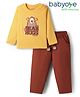 Babyoye Interlock Knit Full Sleeves T-Shirt & Pant Set With Animal Print - Yellow & Brown