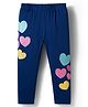 Babyhug Cotton Lycra Knit Full Length Leggings With Heart Print - Navy Blue