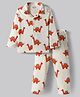 Bonfino 100% Cotton Knit Full Sleeves Co-ords Night Suit With Dino Print - Off White