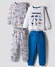 Bonfino Cotton Knit Full Sleeves Dino Printed Co-ord Night Suits Pack of 2 - White Blue & Grey Melange
