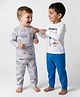Bonfino Cotton Knit Full Sleeves Dino Printed Co-ord Night Suits Pack of 2 - White Blue & Grey Melange