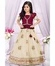Lagorii Silk Woven Half Puffed Sleeves Floral Embroidered Gota Lace Embellished Pattu Pavadai Set - Maroon