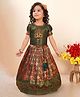 Lagorii Brocade Woven Half Puffed Sleeves Bird Embroidered & Abstract Printed Pattu Pavdai Set - Green