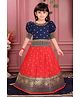 Lagorii Silk Woven Half Puffed Sleeves Floral Foil Motifs Printed Gota Lace Embellished Pattu Pavadai Set - Navy Blue