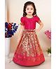 Lagorii Silk Woven Half Puffed Sleeves Floral Foil Printed & Gota Lace Embellished Pattu Pavadai Set - Pink