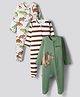 Bonfino 100% Cotton Knit Full Sleeves Footed Sleepsuits With Dino Print & Stripes Pack Of 3 - White & Olive Green