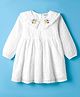 Babyhug Cotton Woven Full Sleeves Frock with Floral Embroidery - White