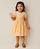Lagorii Cotton Woven Half Puffed Sleeves Floral Embroidered & Printed Dress - Peach