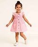 Lagorii Cotton Woven Cap Sleeves Striped & Lace Detailed Shirt Dress - Pink